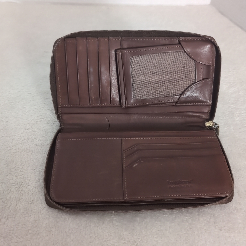 Longaberger Zip Around Leather  Wallet tMulti Compartment Brown 7”x 4” Womens - Picture 4 of 6